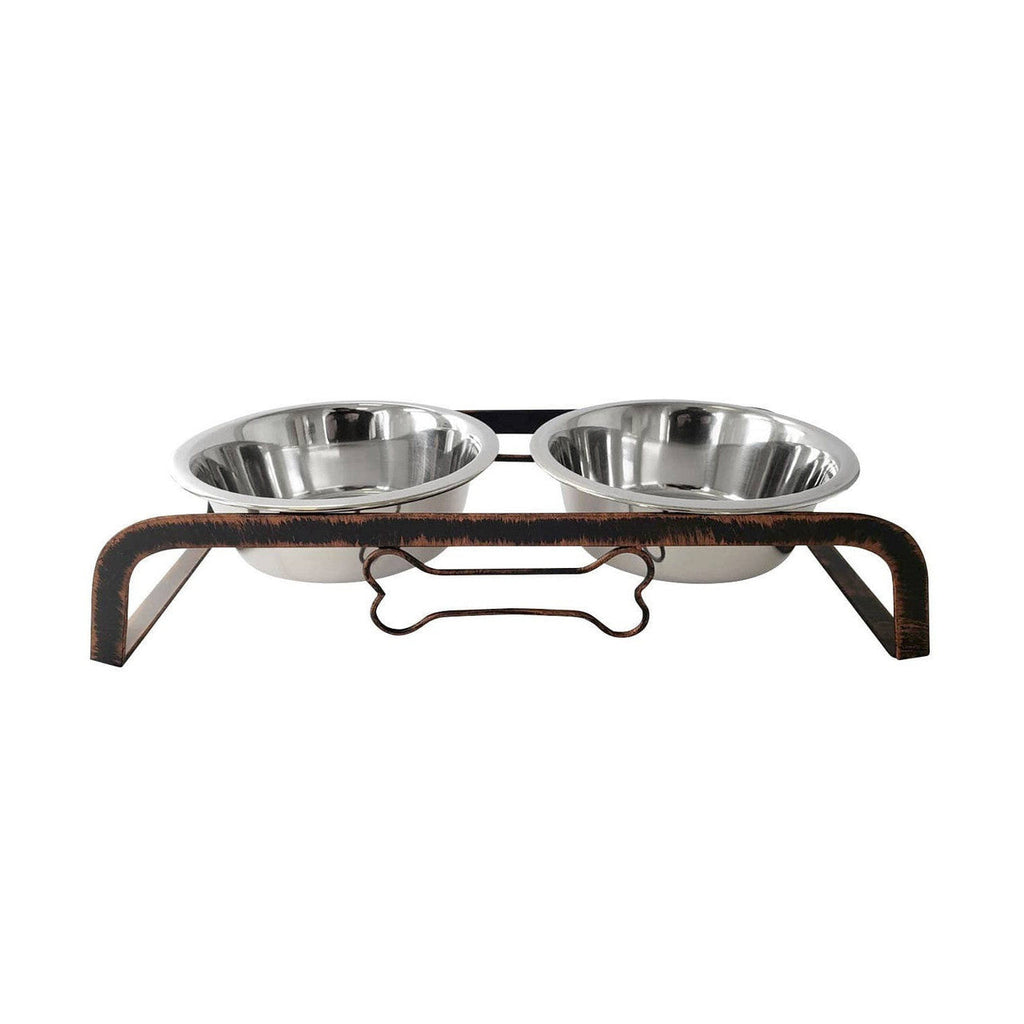 Raised Dining + On-the-Go Water Set: Rustic 16oz Feeding Station + Travel Water Bottle