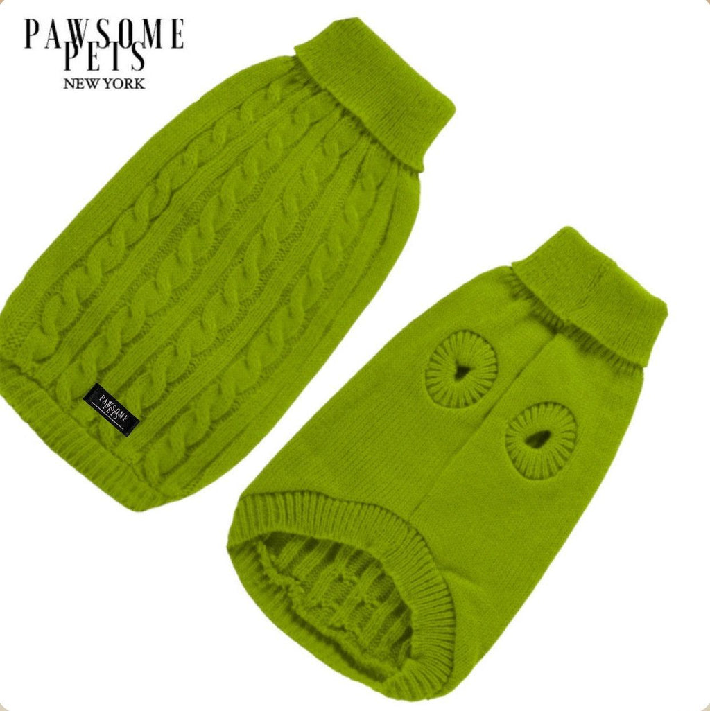 Cable Knit Dog & Cat Sweater, Avocado