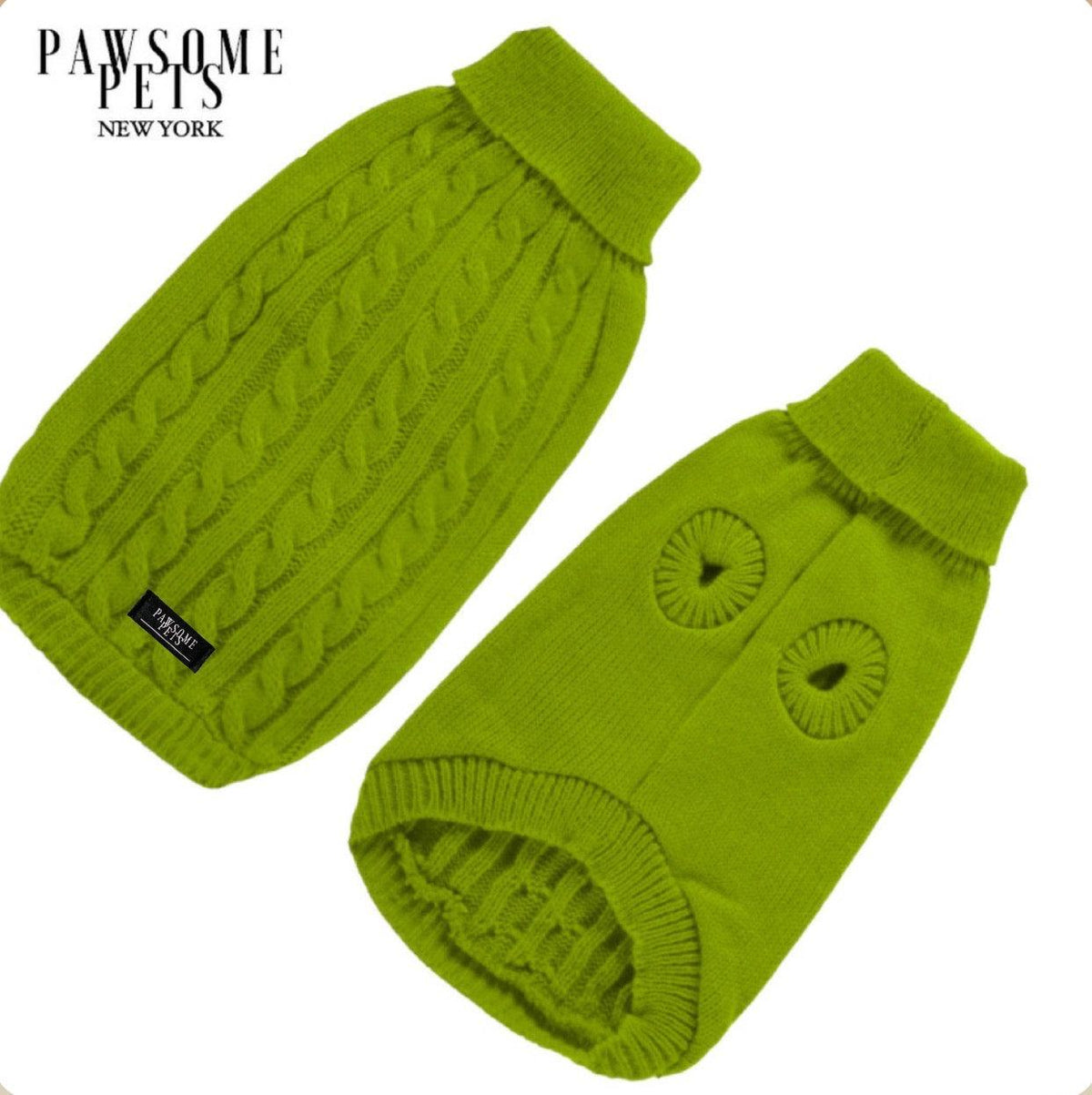 Cable Knit Dog & Cat Sweater, Avocado