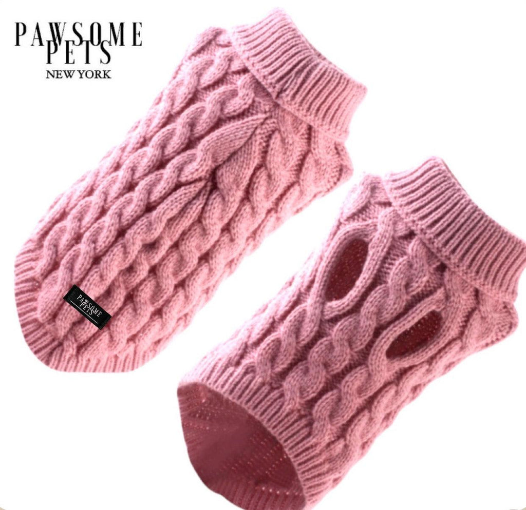 Extra Warm Cable Knit Dog & Cat Sweater, Pink