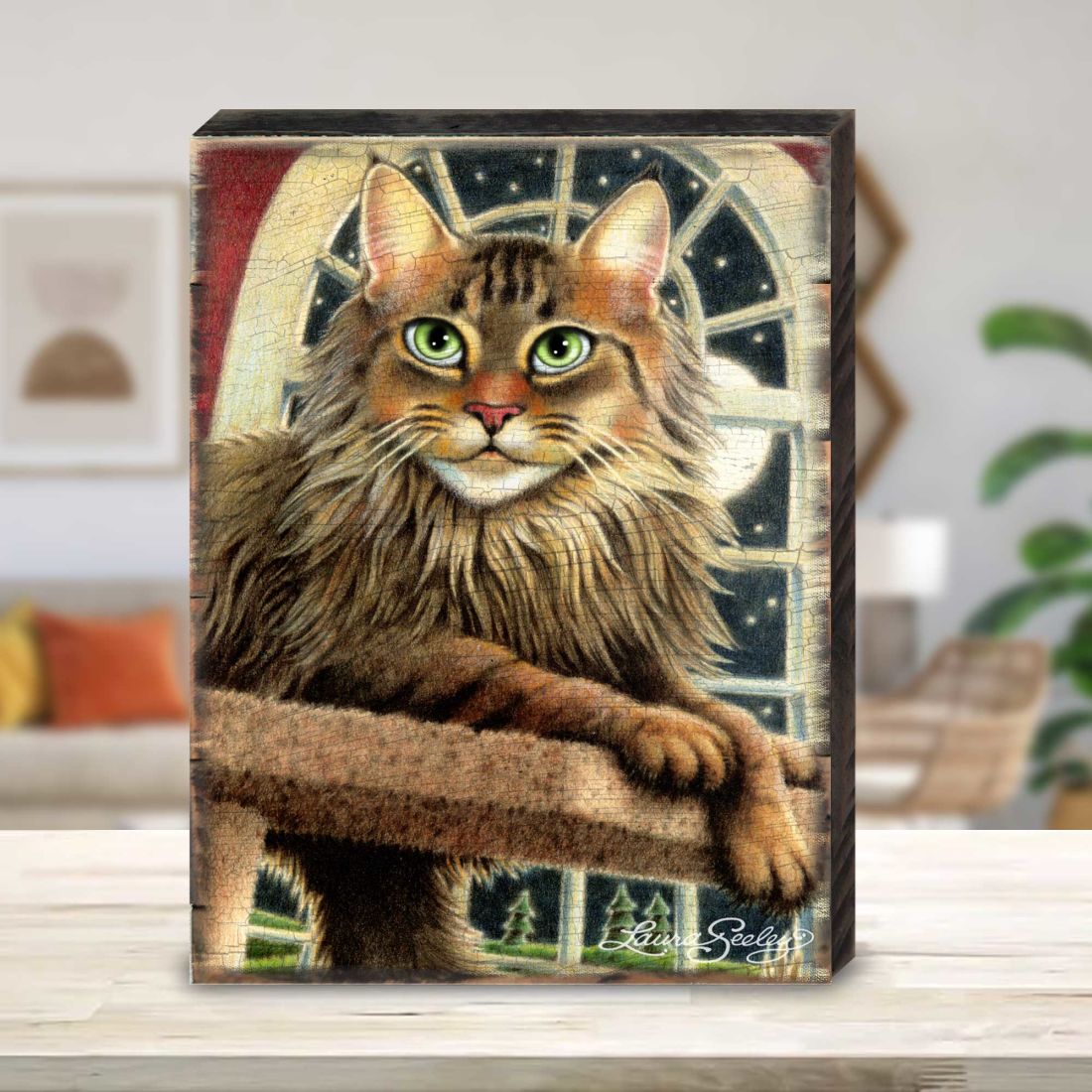 Cat at the Window Arch Wooden Wall Art by Laura Seeley