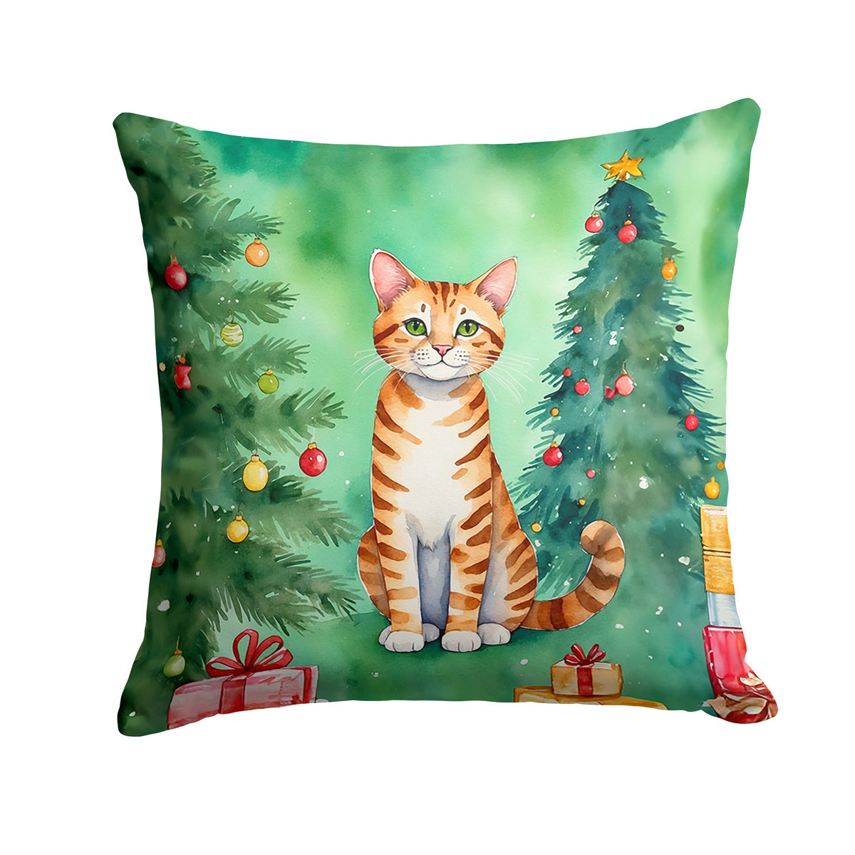 Safari Cat By the Christmas Tree Throw Pillow