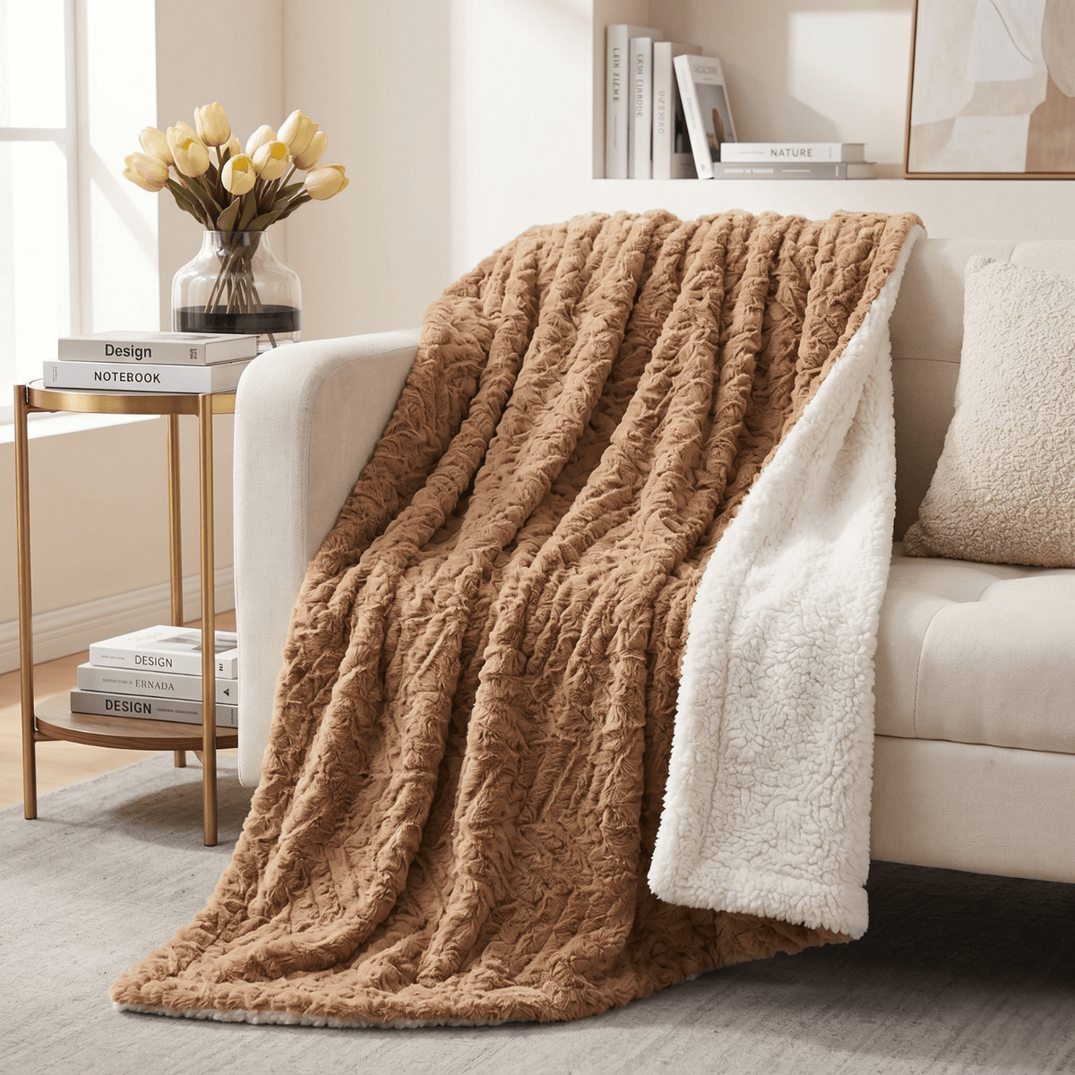 Brown Faux Fur Pet Blanket, Sherpa Throw - photo 3
