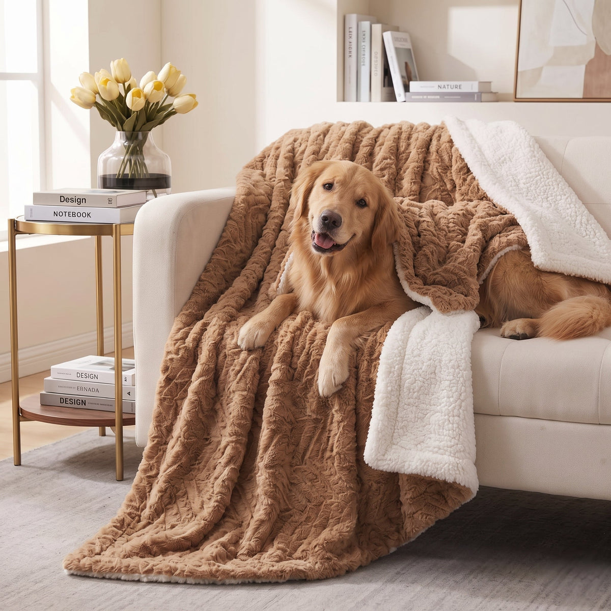 Brown Faux Fur Pet Blanket, Sherpa Throw - photo 2