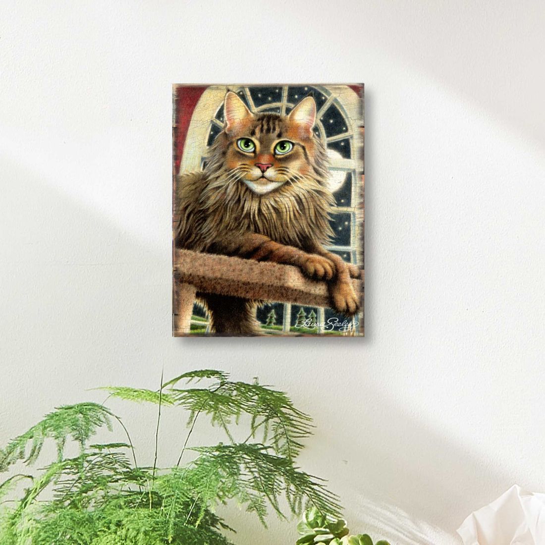 Cat at the Window Arch Wooden Wall Art by Laura Seeley